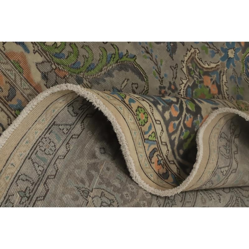 Hand Knotted Oriental 100% Wool Carpet Traditional Floral Greys & Charcoal Tabriz Area Rug - 12' 7'' X 9' 6''