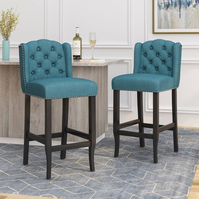31 Inch Fabric Tufted Wingback Counter Stools, Set of 2