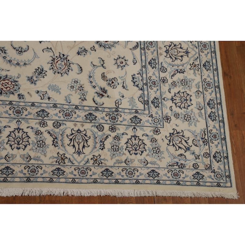 Wool & Silk Vegetable Dye Floral Nain Persian Area Rug Handmade Carpet - 8'2"x 10'9"