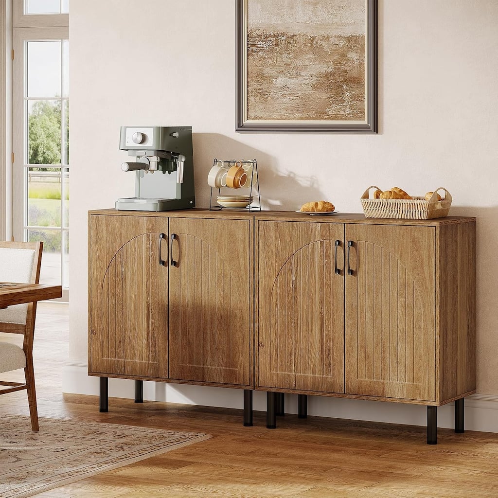 Sideboard Buffet Cabinet Set of 2, 59" Farmhouse Storage Accent Cabinet with Doors & Adjustable Shelves