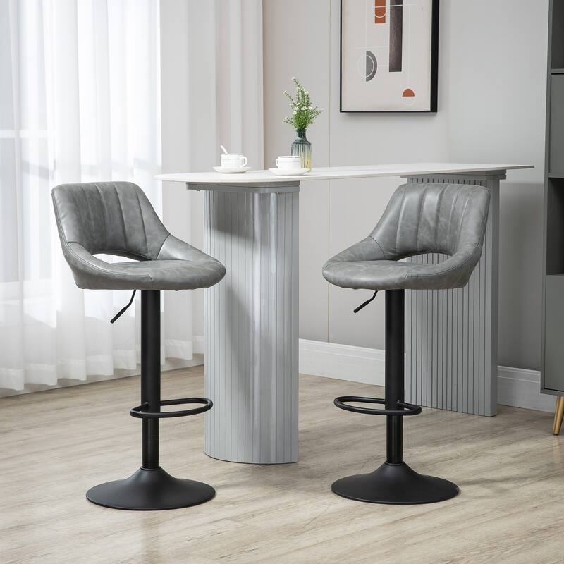 PU Leather Swivel Bar Stools Set of 2, Counter Height Bar Stools with Footrest, Kitchen Island Chair with Back