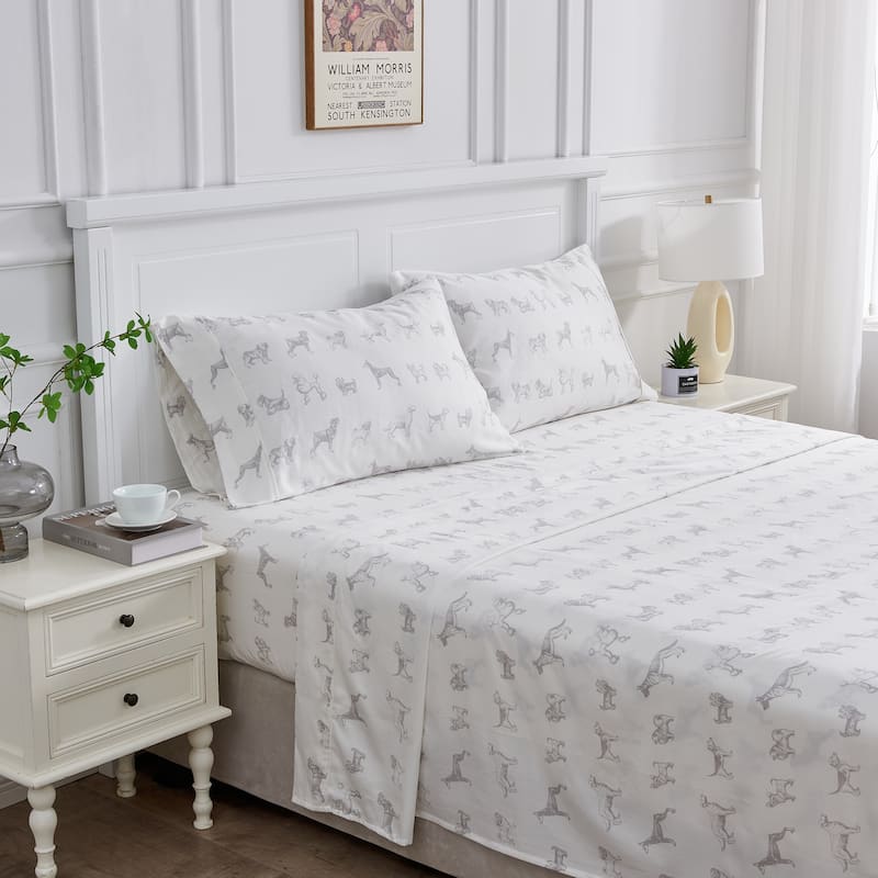Printed Design Cotton Collection 400TC Hemstitch Animal Dog Sheet Set and Pillowcases