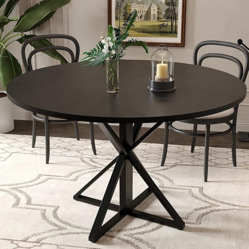 47" Kitchen Round Dining Table, Space Saving - N/A - Black