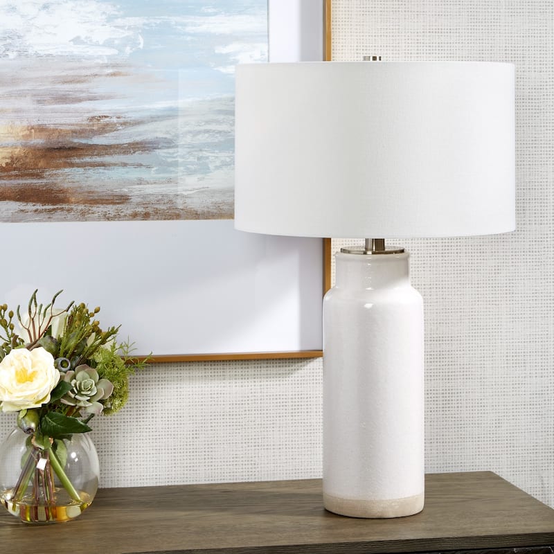 Handcrafted Ceramic Table Lamp with Drum Shade - 28"