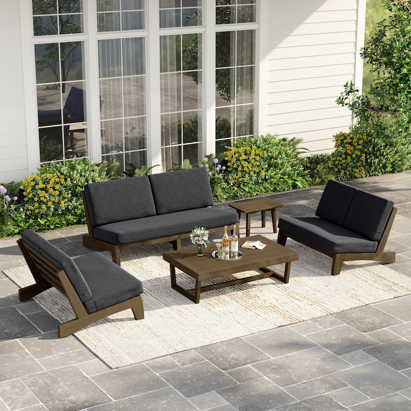 Casual Teak Outdoor Patio Conversation Set with Cushioned Sofa Loveaseat