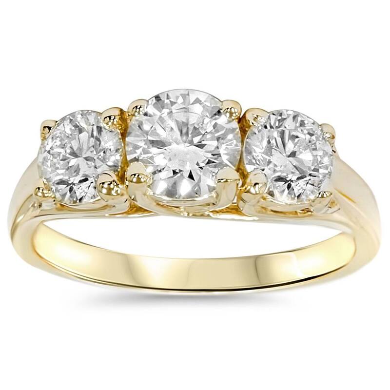 1 3/4ct Three Stone Trellis Diamond Engagement Anniverary Ring Yellow Gold