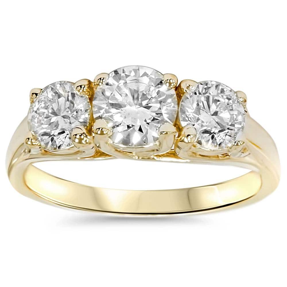 2ct Three Stone Diamond Engagement Yellow Gold Ring