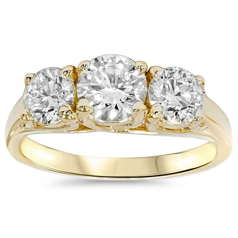 Bliss Diamond 2ct Three Stone Diamond Engagement Yellow Gold Ring - 4