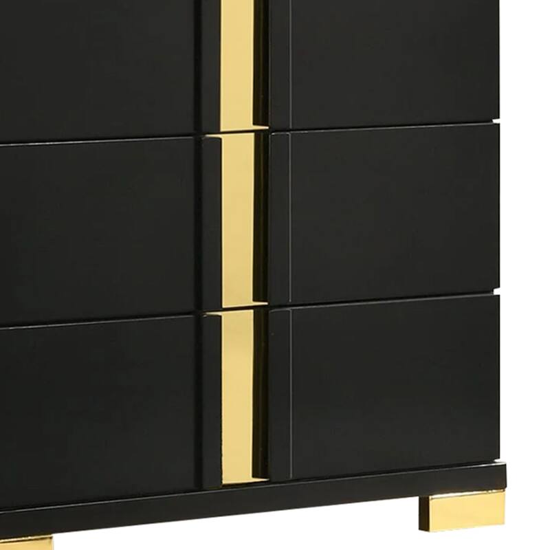 Yoki Tall Dresser Chest, 5 Drawers, Modern Glam Black and Gold