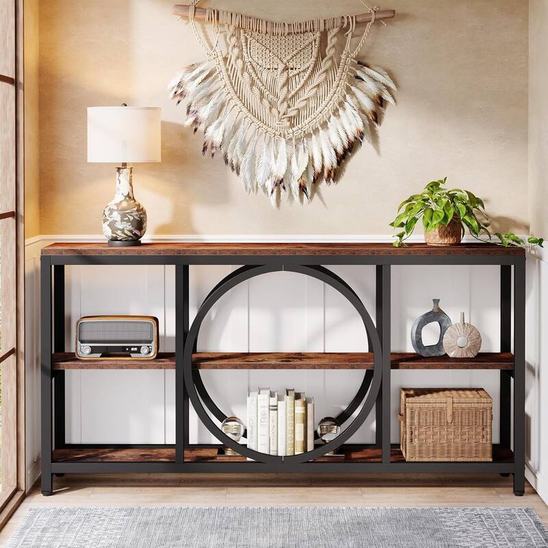 70.9" Extra Long Console Table Sofa Table Behind Couch with Wood Storage Shelves Metal Frame for Entryway/Living Room/Hallway