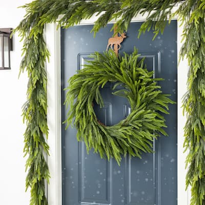 Glitzhome Christmas Greenery Pine PE Dripping Garland & Wreath & Teardrop Set