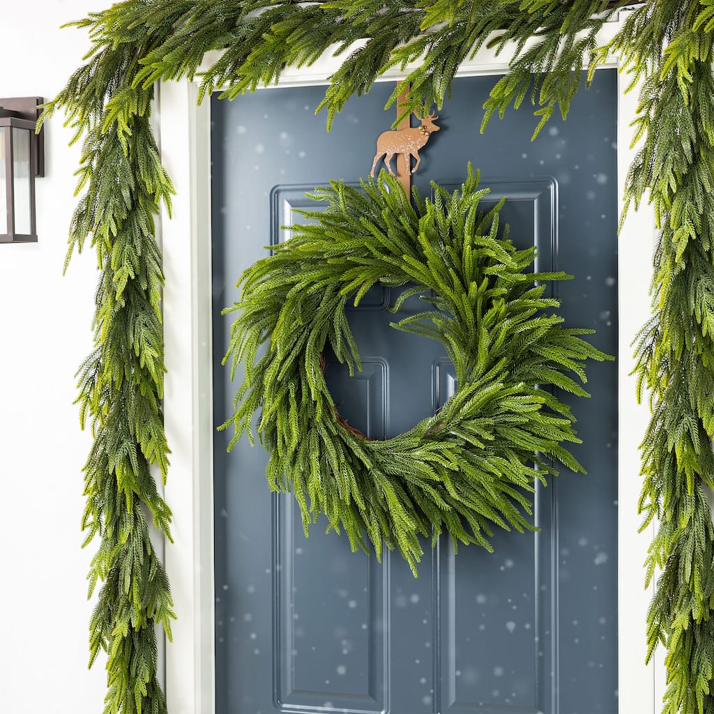 Glitzhome Christmas Greenery Pine PE Dripping Garland & Wreath & Teardrop Set