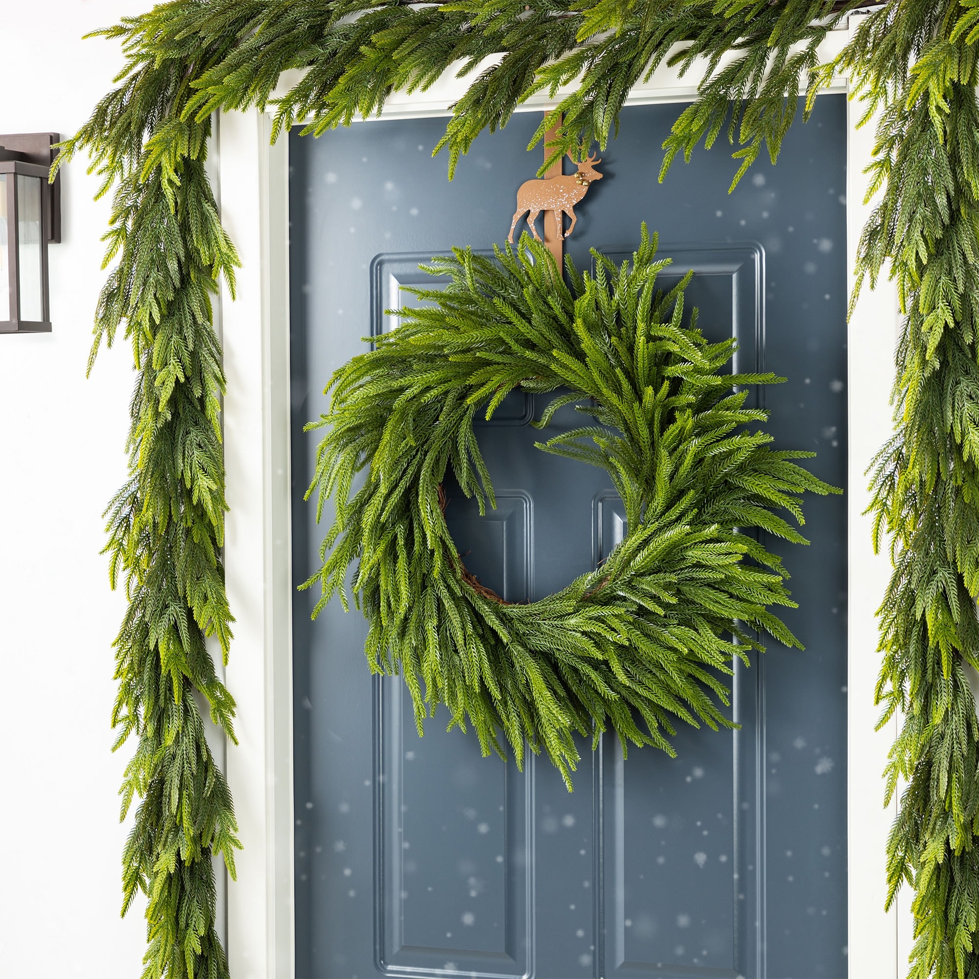 Glitzhome Christmas Greenery Pine PE Dripping Garland & Wreath & Teardrop Set