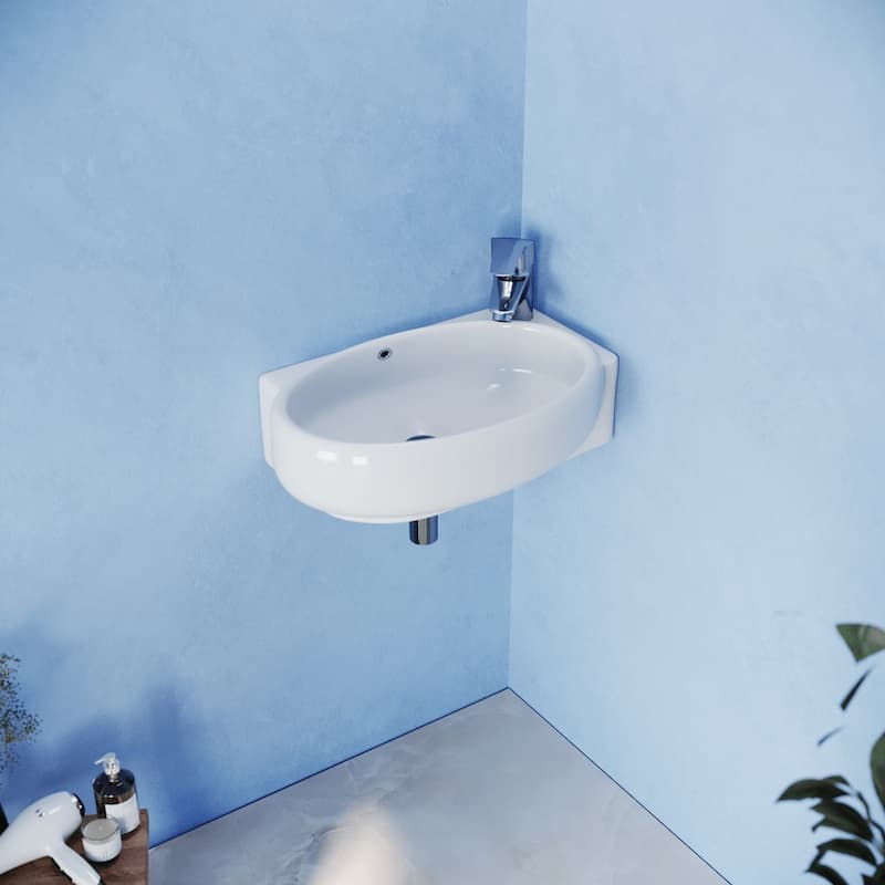 White Ceramic Corner Bathroom Sink Carlingwood Wall Mount Oval Bowl with Overflow Renovators Supply