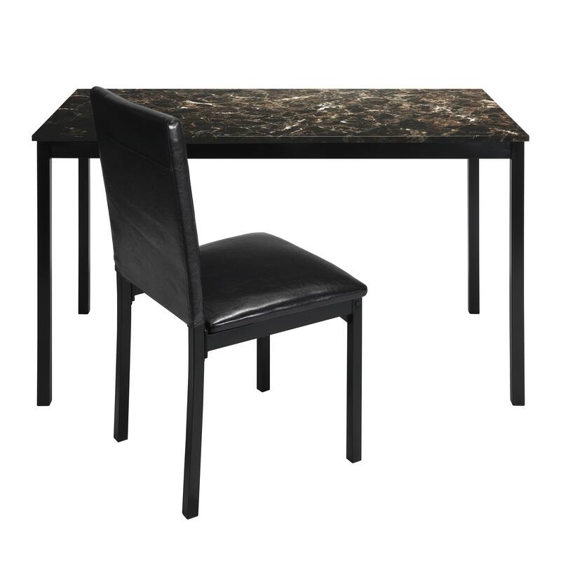 2pc Writing Desk and Chair Set Black Finish Metal Frame Faux Leather Upholstery Small Space Furniture Home Office