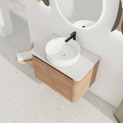 Wall-Mounted Bathroom Vanity With Ceramic Art Sink