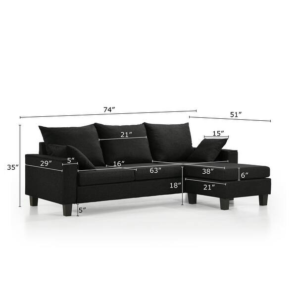 Norman Modern LShaped Reversible Sofa Sectional with Cushions Bed
