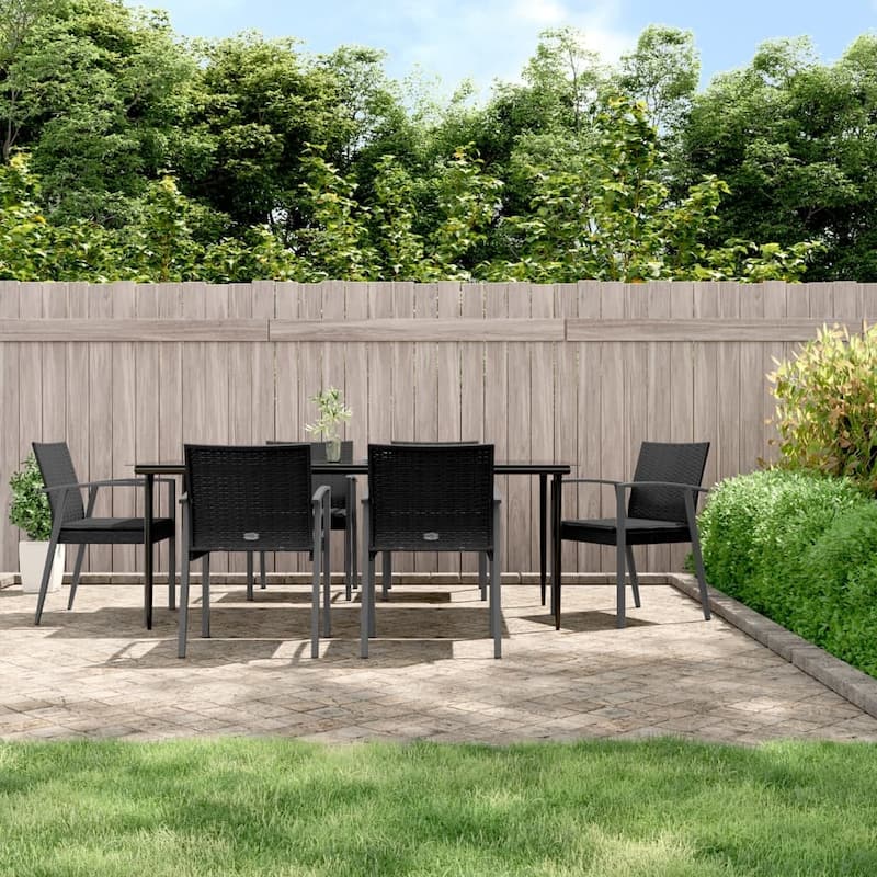 vidaXL Patio Dining Set Table and Chair with Cushions Poly Rattan and Steel