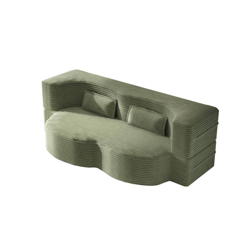 Convertible Floor Sofa with Corduroy Fabric, Twin Mattress & No Assembly