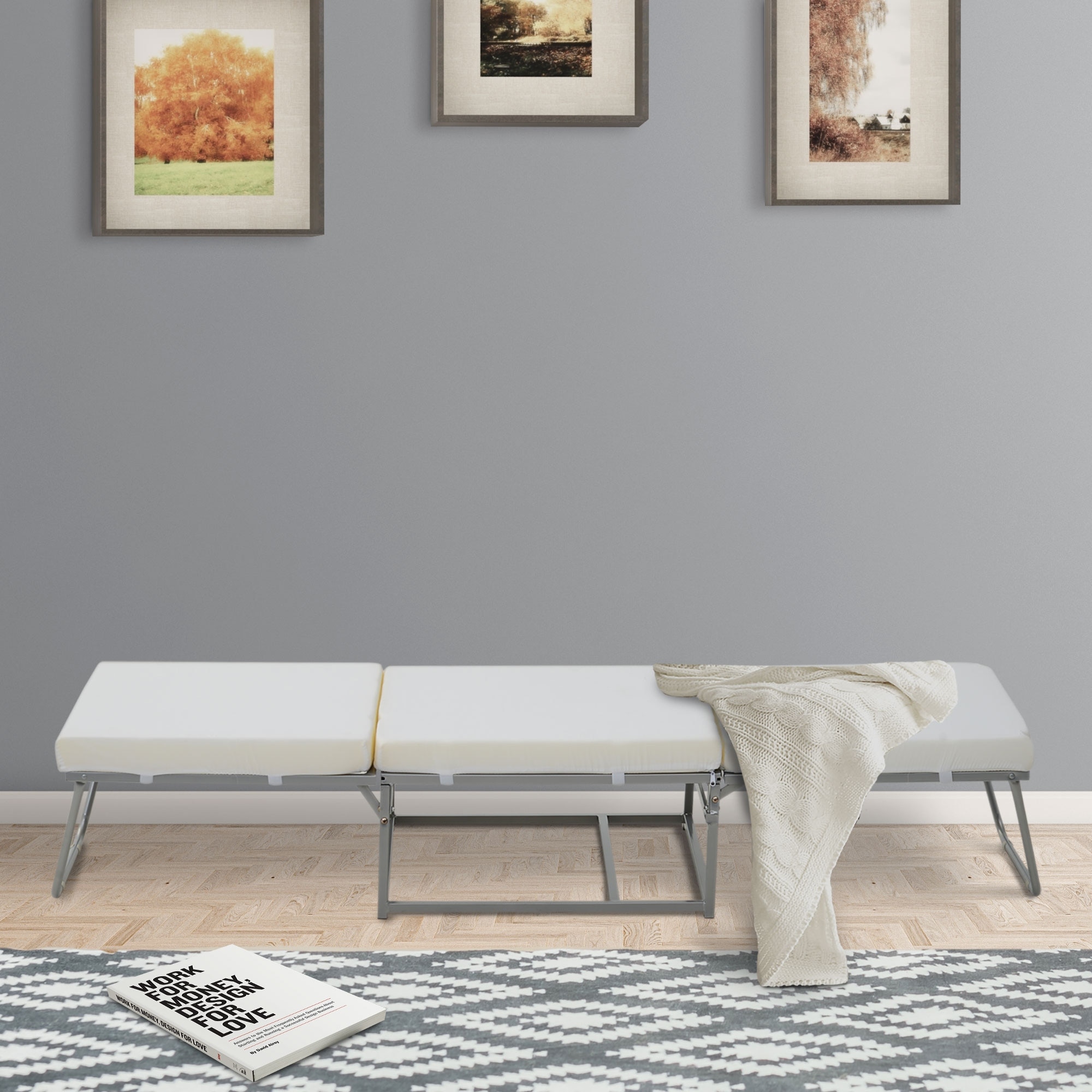 HOMCOM 2-in-1 Convertible Guest Sleeper Bed, Foldable Ottoman with Thick Padded Foam for Small Room, Living Room, Gray