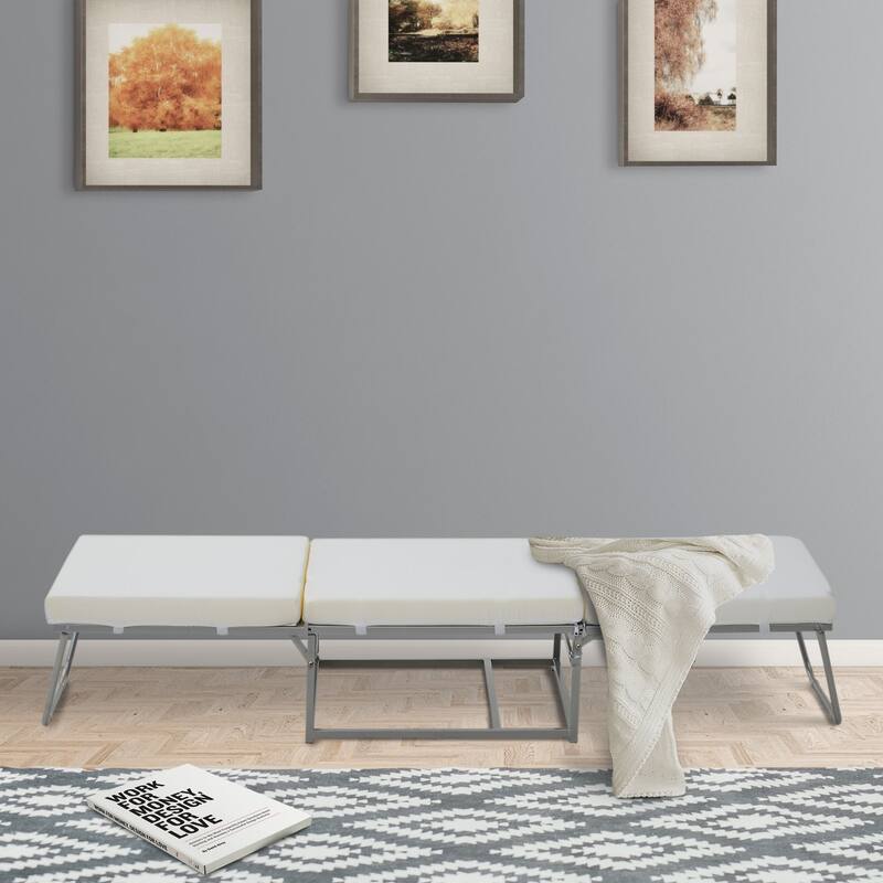 Twin Size Wood Convertible Ottoman Foldable Bed with Thick Foam Padding and 2-in-1 Foldable Guest Sleeper