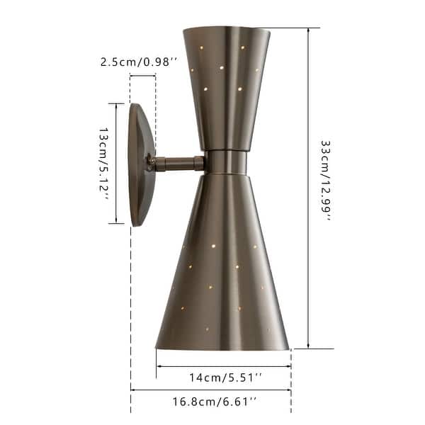 dimension image slide 1 of 2, Rennnsan 2-Light Modern Industrial Cone Vanity Light in Brass/ Nickel