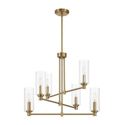 Timeless Six Lights Chandelier With Clear Ribbed Glass - Satin Brass