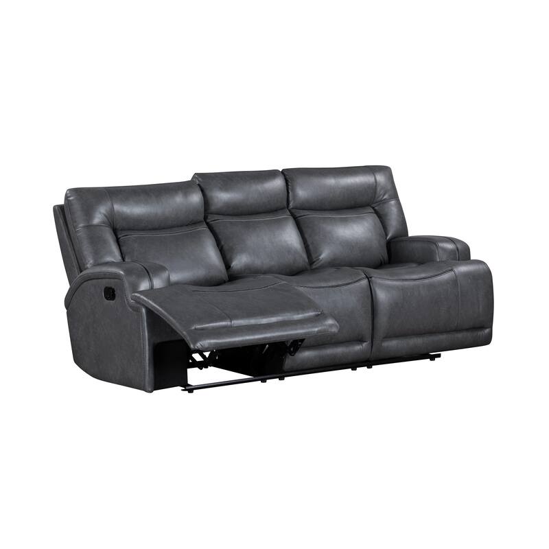 Tito Manual Reclining Sofa, Gray Polyester, 91 Inch, Drop Down Tray
