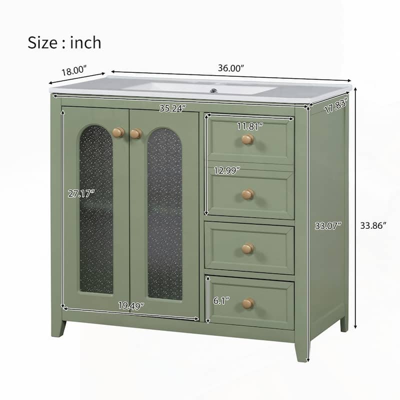 bathroom vanity with two soft close doors and adjustable shelves