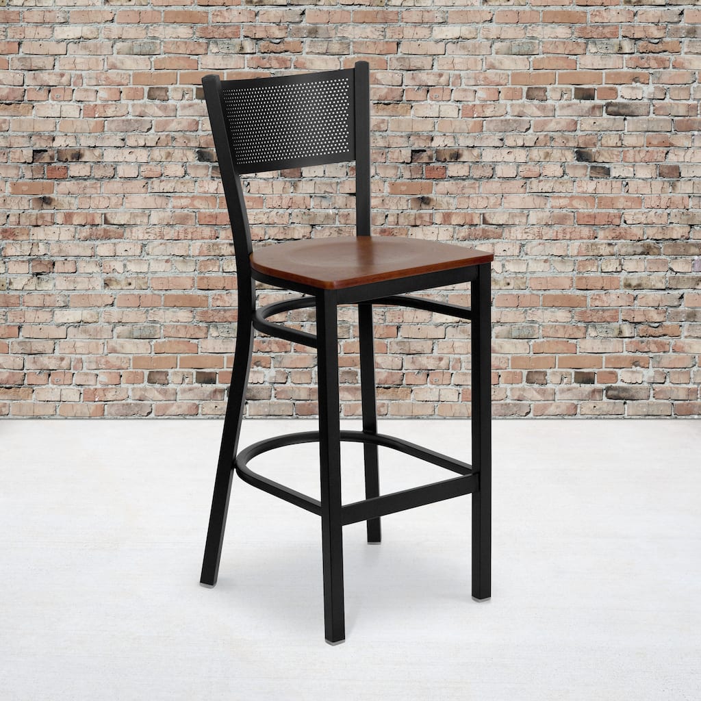 Black Grid Back Metal Restaurant Barstool - 19"W x 19.5"D x 42.25"H