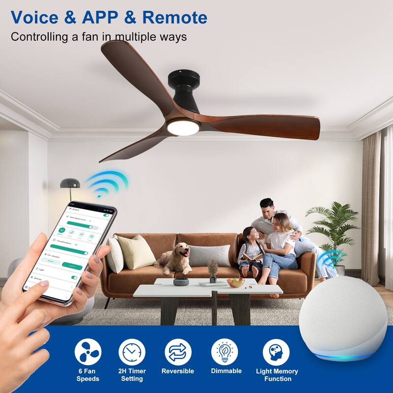 Ceiling Fans with Lights and APP: Flush Mount Low Profile Ceiling Fan for Bedroom - Dimmable Indoor Outdoor Fan