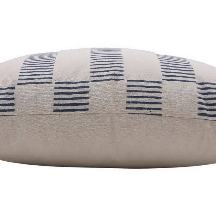 Block Printed Handcrafted Blue Pillow Cover - Zig Zag