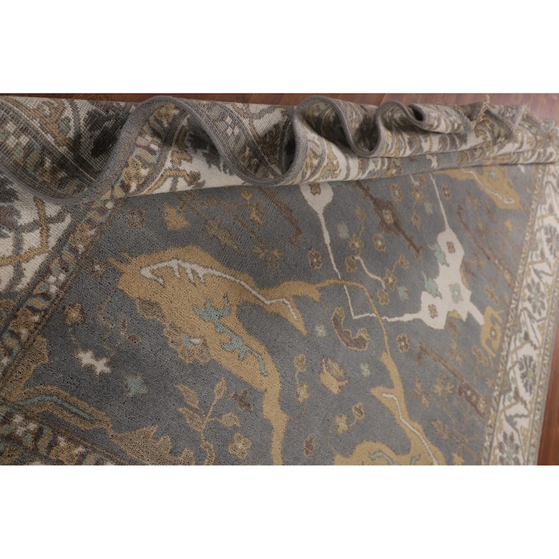 Gray Oushak Indian Area Rug Hand-Knotted Wool Carpet - 8'1"x 9'9"