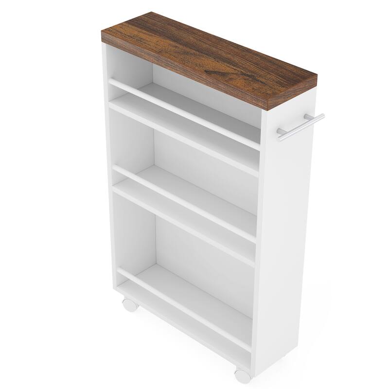 20" 4-Tier Narrow Rolling Kitchen Utility Cart Brown and White