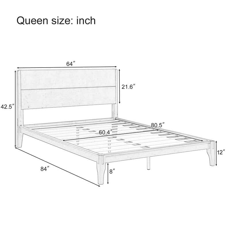Mid-Century Modern Full/Queen/King Size 12 Inch Bamboo Wood Platform Bed