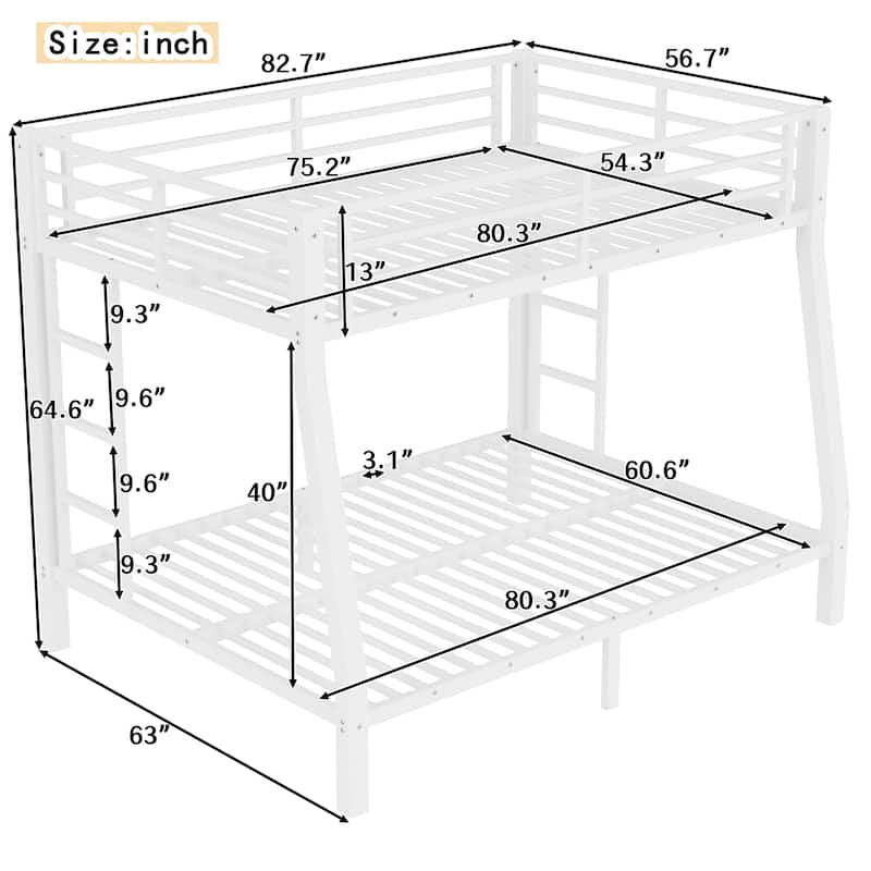 Metal Full XL over Queen Bunk Bed for Teens and Adults, Heavy-Duty Frame with Ladder, Noise-Free & Space-Saving Design