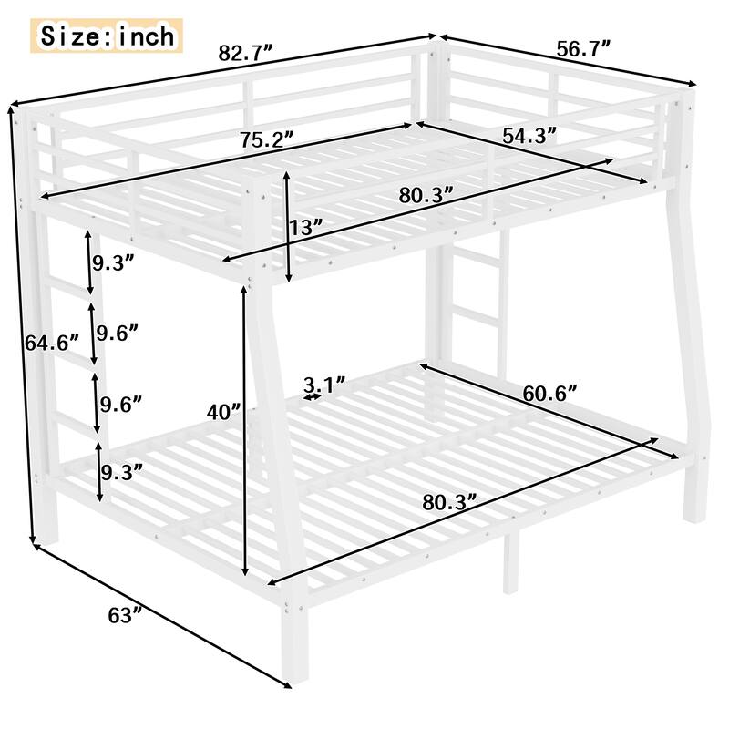 Metal Full XL over Queen Bunk Bed for Teens and Adults,Space-Saving/Noise Reduced/No Box Spring Needed