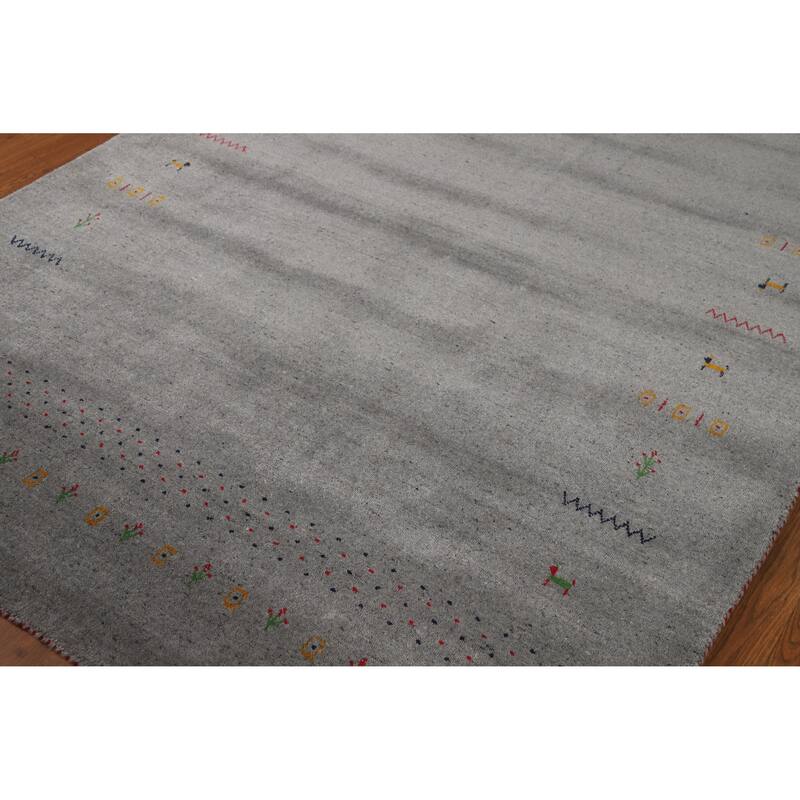 Hand Knotted Oriental 100% Wool Carpet Tribal Animal Pictorial Greys & Charcoal Gabbeh Area Rug - 7' 8'' X 5' 9''
