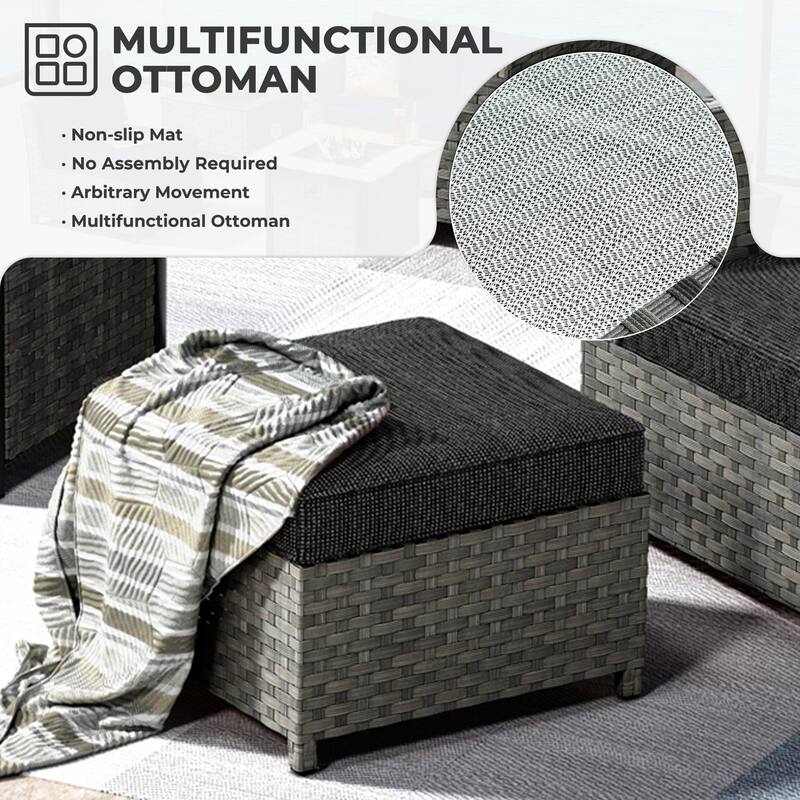 HOOOWOOO 10-piece Outdoor Furniture Rattan Sectional Set with Fire Pit Table.
