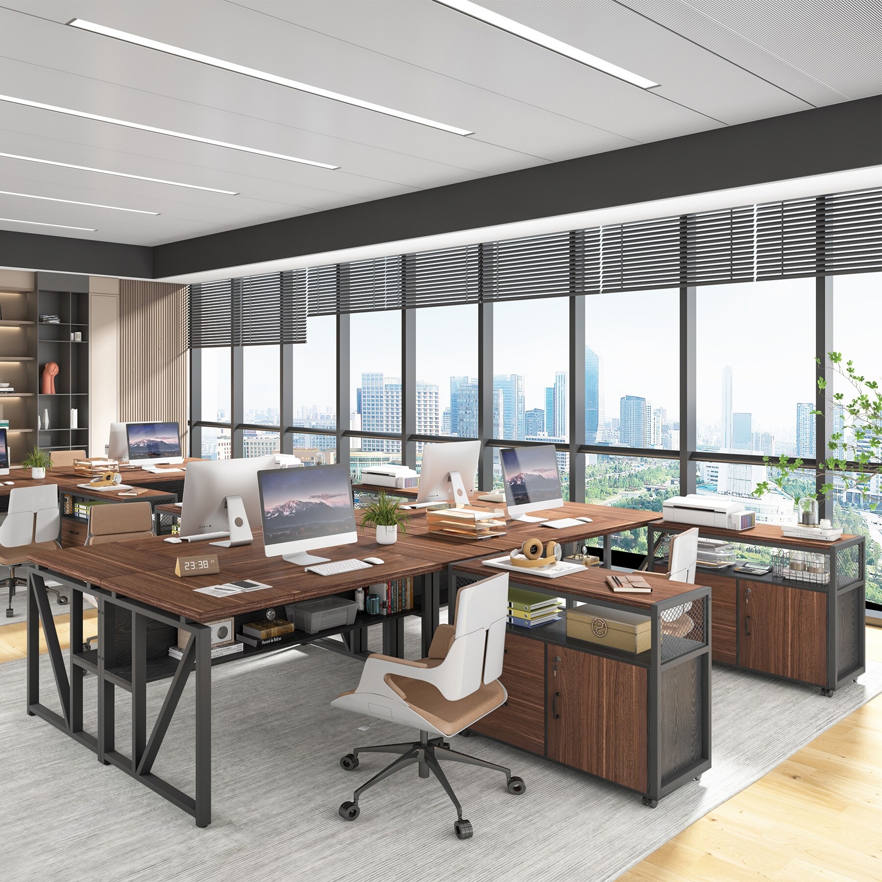63-inche L Shaped Desk with Lateral Cabient, 2 piece Home Office