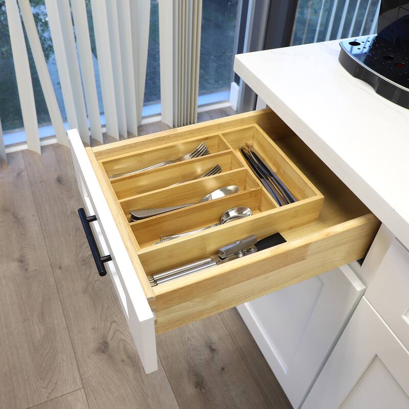 Space-Saving Bamboo 5 Section Kitchen and Office Drawer Organizer