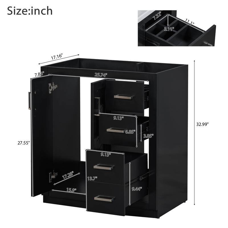 30''Bathroom Vanity with Ceramic Sink Combo,Freestanding Vanity Set with 3 Drawers& Soft Closing Doors