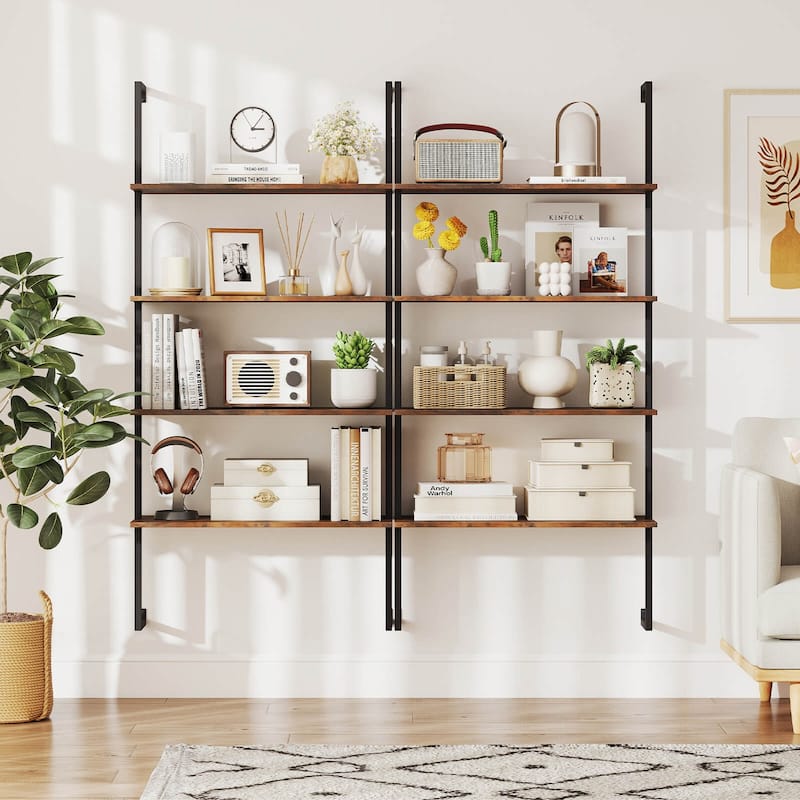 Costway 2 PCS 4-Tier Ladder Shelf Bookshelf Industrial Wall Shelf with - See Details