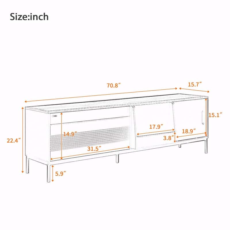 70.8'' Modern TV Stand for TVs up to 75", Entertainment Center with Storage, Sliding Doors