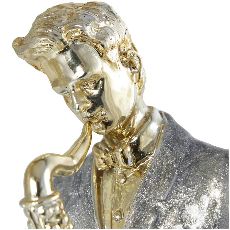 Resin Musician Decorative Sculpture with Accordion and Saxophone - Set of 2 Gold - Roche River Decor