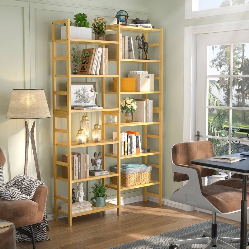 6-Tier Solid Bamboo Bookcase,Large Freestanding Open Bookshelf with 17 Display Shelves,Easy To Assemble