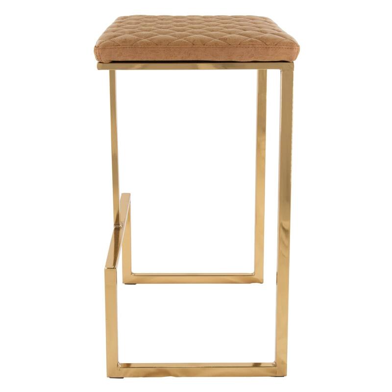 Quincy Modern Leather Barstool with Upholstered Square Seats in Gold Metal & Footrest for Home Bar & Kitchen Counter