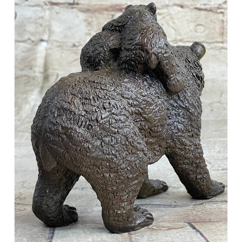 Young Cubs On Back Mother Bear 100 Percent Solid Bronze Statue Sculpture Figurine