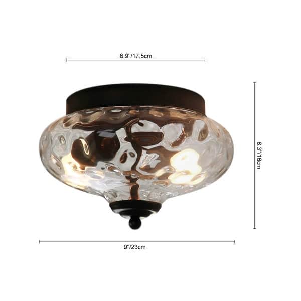 dimension image slide 0 of 4, Modern Farmhouse 2-light Water Pattern Hammered Glass Flush Mount 9in