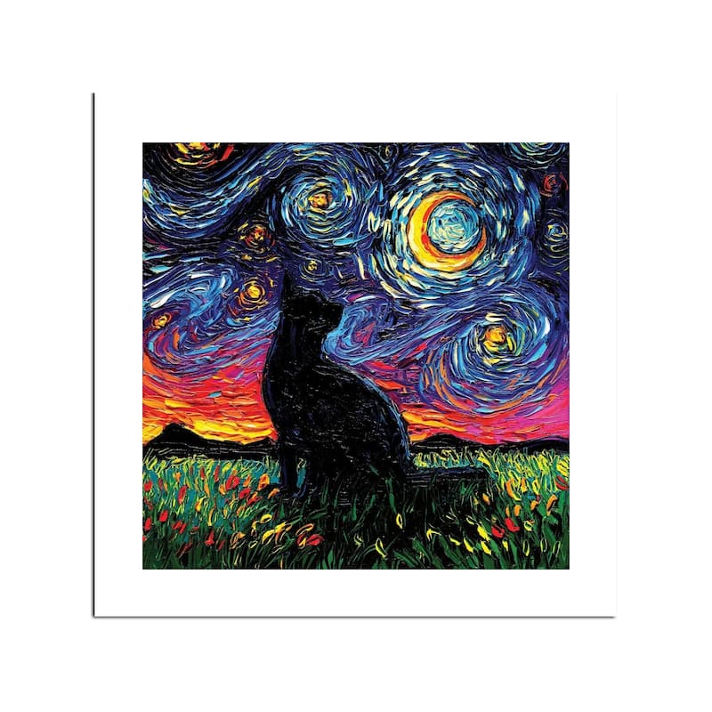 Black Cat Night Fine Art Paper Print by Aja Trier - Multi